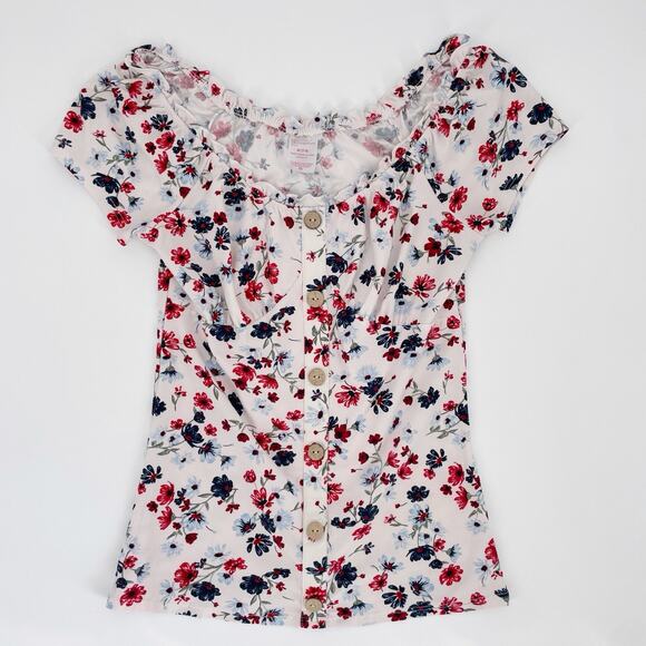 NOBO No Boundaries Medium Y2K Top Peasant Floral Baby-Doll Cottage Whimsy - Picture 1 of 8